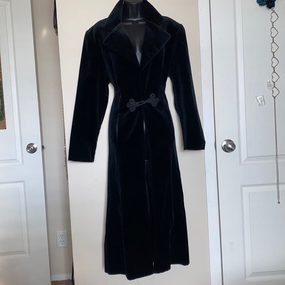 JS Collection Long Black Cotton Velvet Opera Cape Coat Size XL